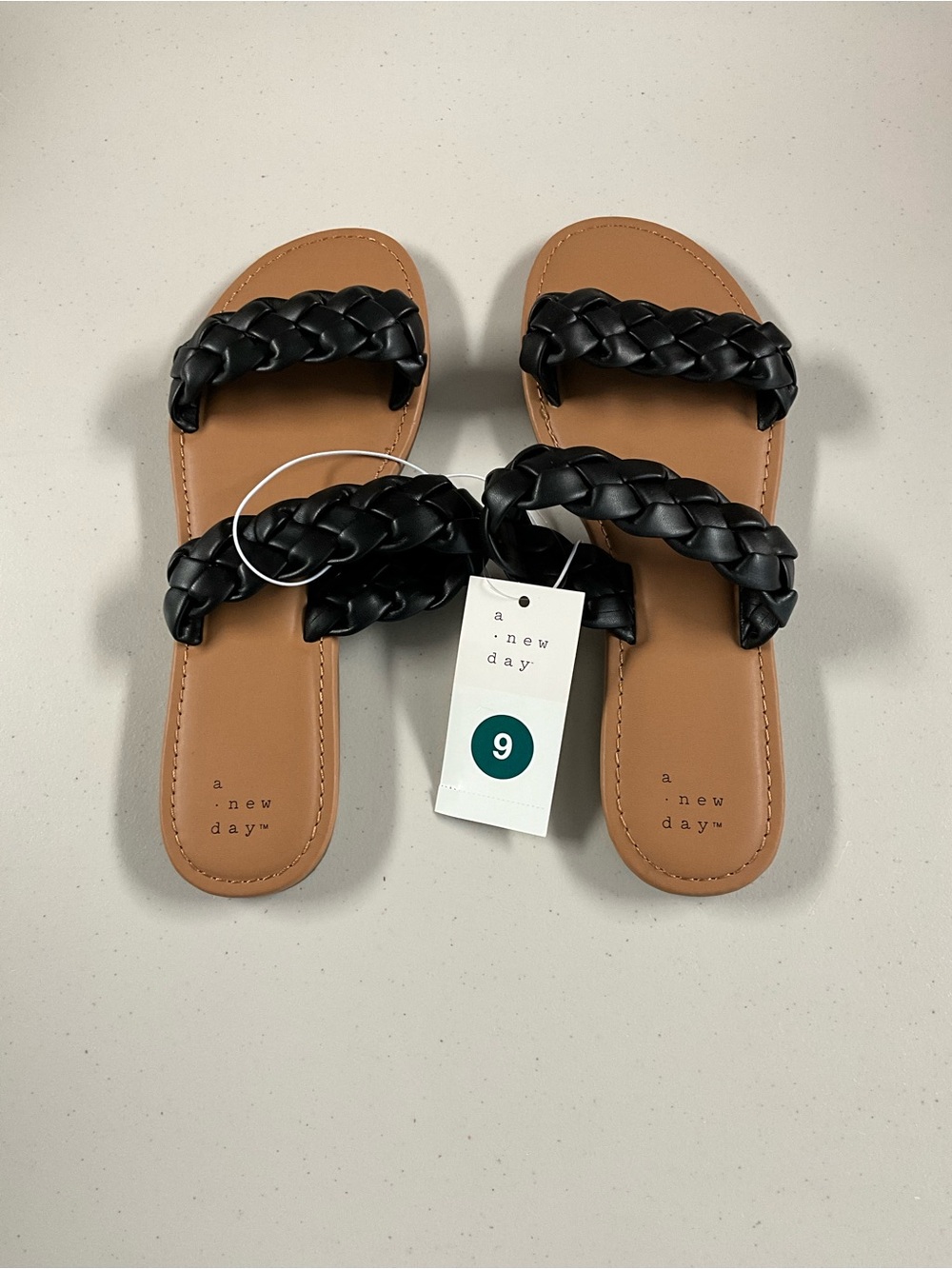 a new day Black Braided Double-Strap Slide Sandals with Tan Footbed